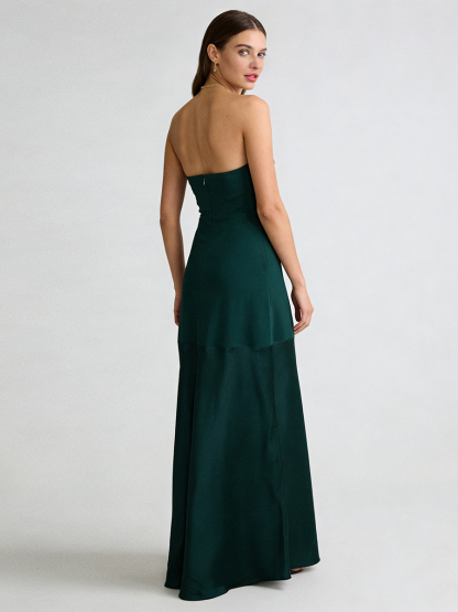 Elegant Strapless Square Neck Satin Panel Open Back Prom Gown
