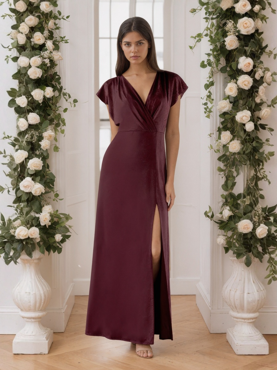 A-Line V-Neck Chiffon Floor-Length Cap Sleeve Formal Evening Gown
