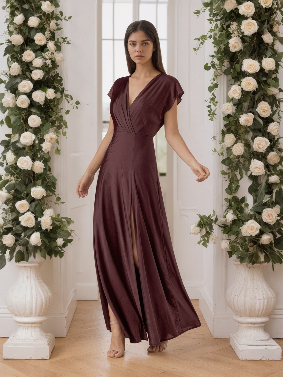 A-Line V-Neck Chiffon Floor-Length Cap Sleeve Formal Evening Gown