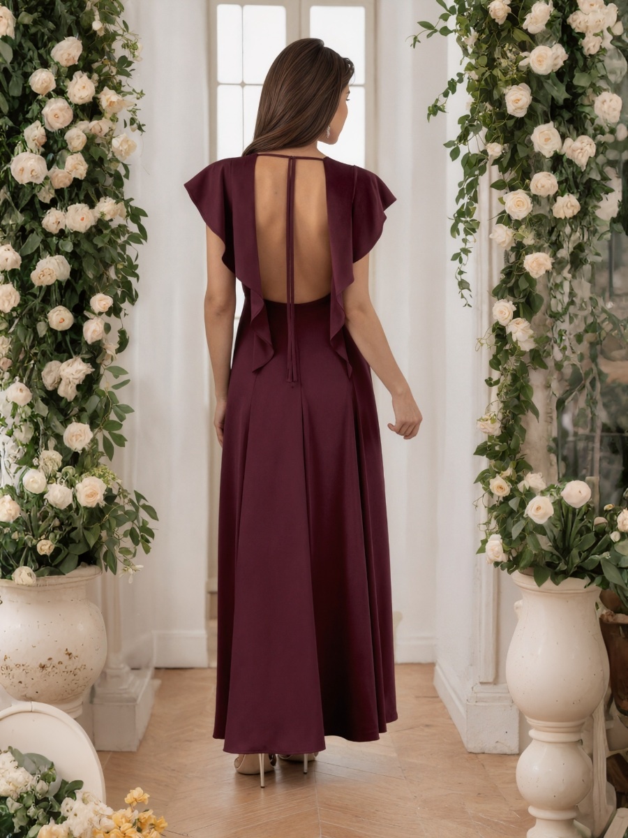 A-Line V-Neck Chiffon Floor-Length Cap Sleeve Formal Evening Gown