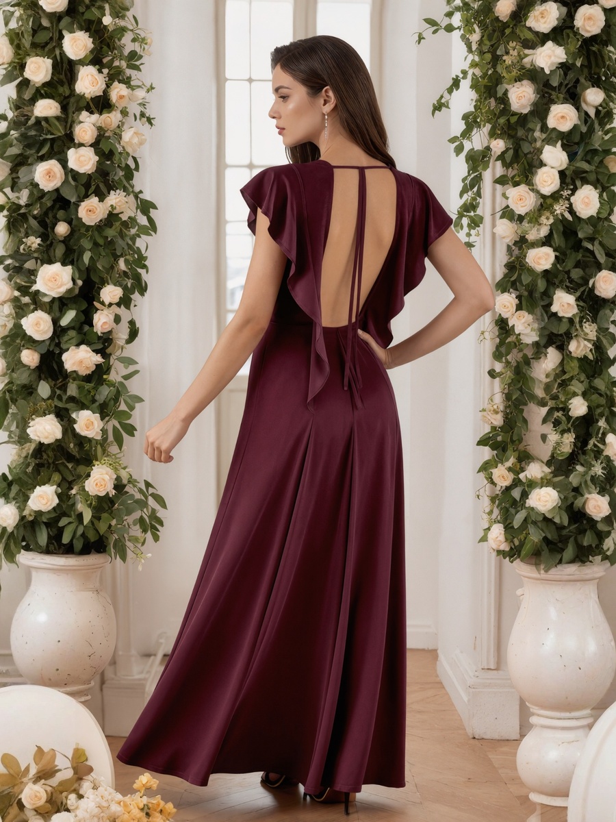 A-Line V-Neck Chiffon Floor-Length Cap Sleeve Formal Evening Gown