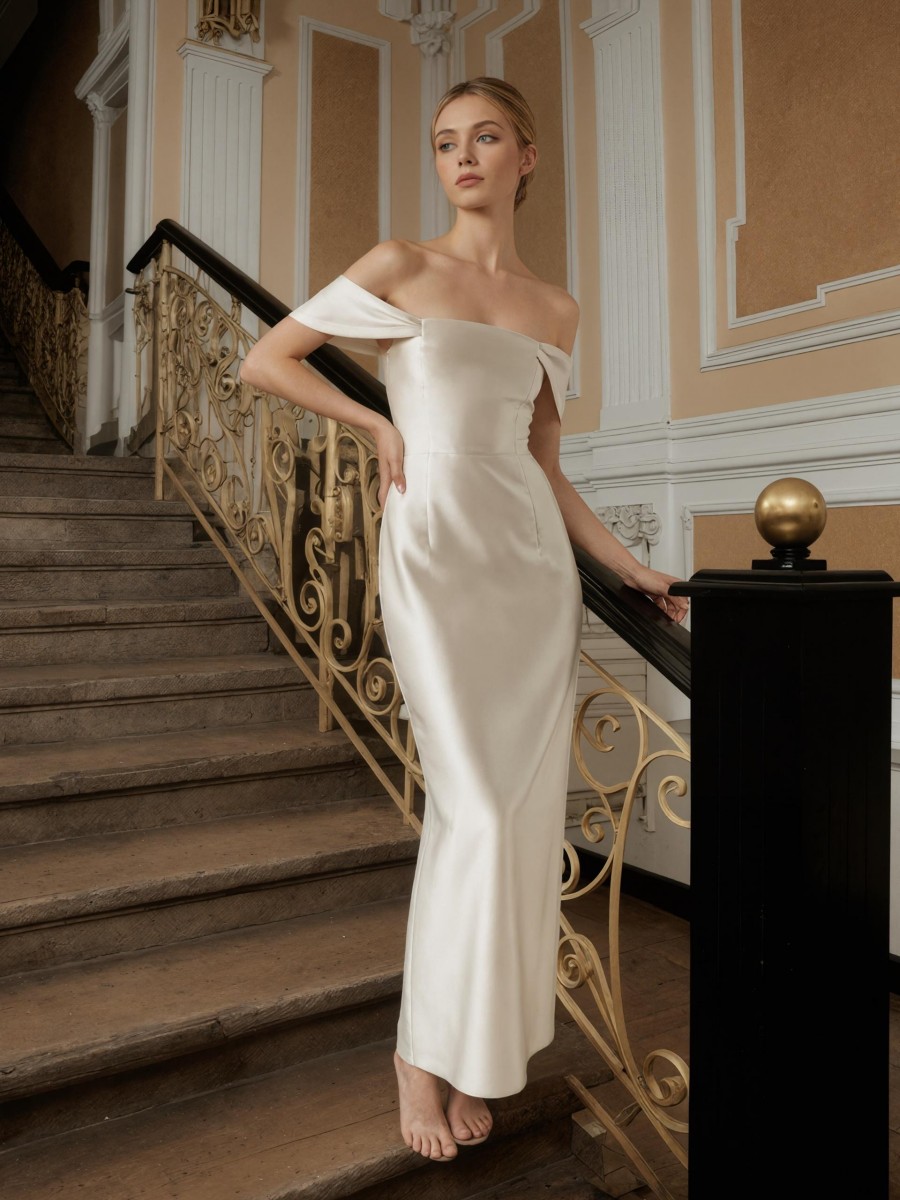 Sheath Off-the-Shoulder Satin Floor-Length Minimalist Formal Evening Gown