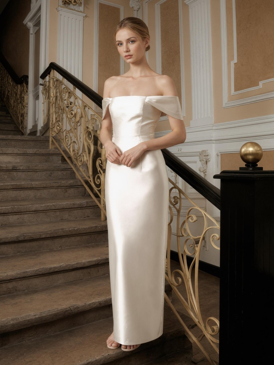 Sheath Off-the-Shoulder Satin Floor-Length Minimalist Formal Evening Gown
