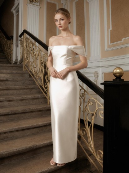 Sheath Off-the-Shoulder Satin Floor-Length Minimalist Formal Evening Gown