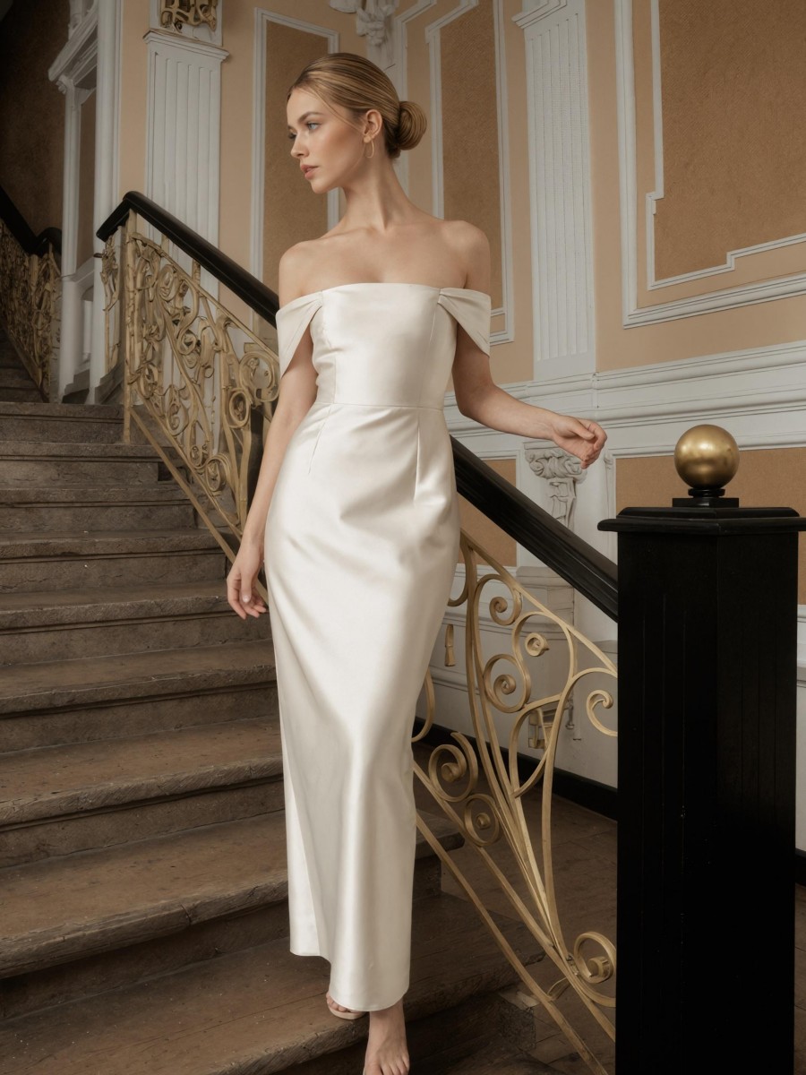 Sheath Off-the-Shoulder Satin Floor-Length Minimalist Formal Evening Gown