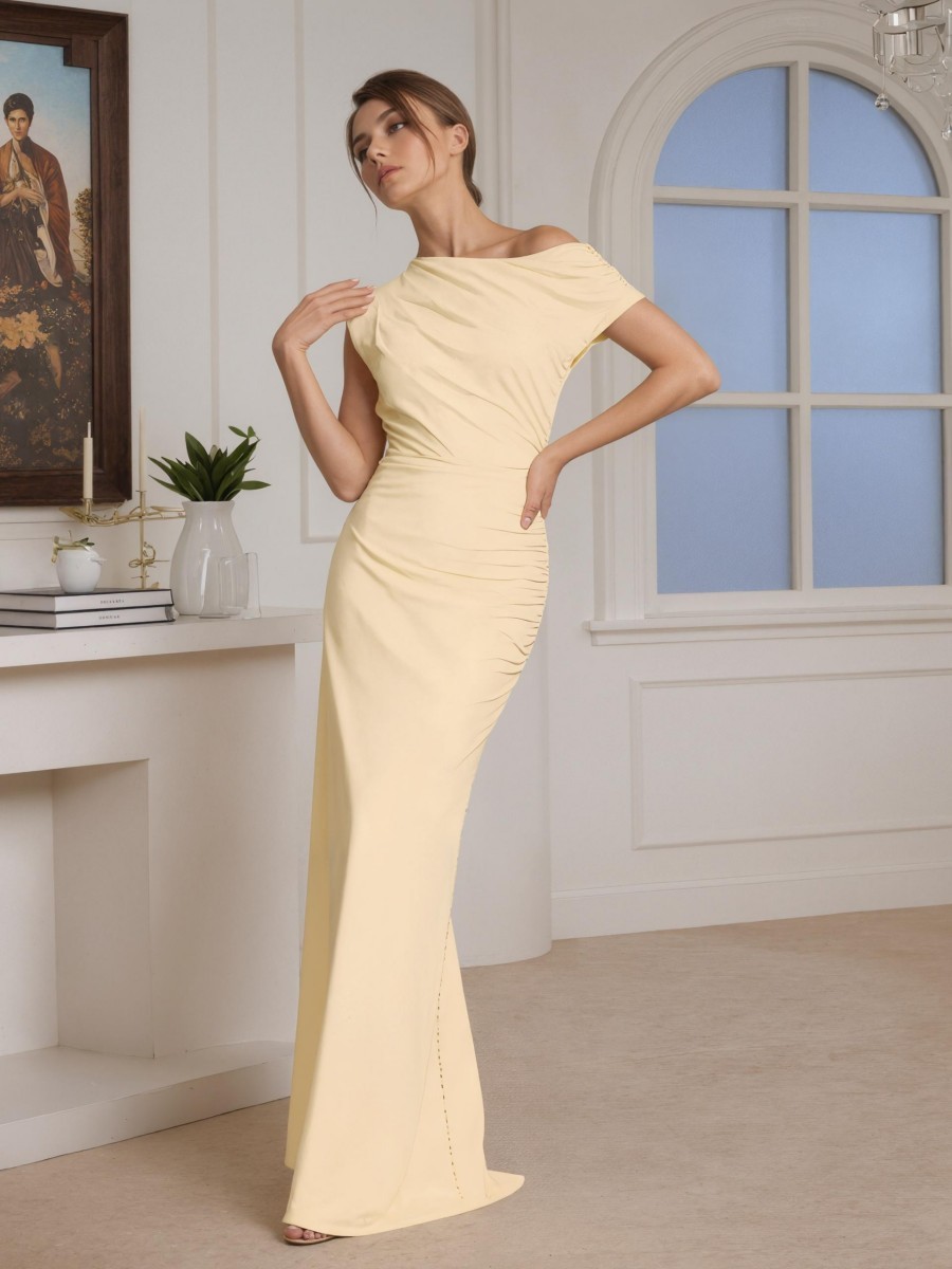 Sheath One-Shoulder Chiffon Floor-Length Ruched Bodice Formal Evening Gown