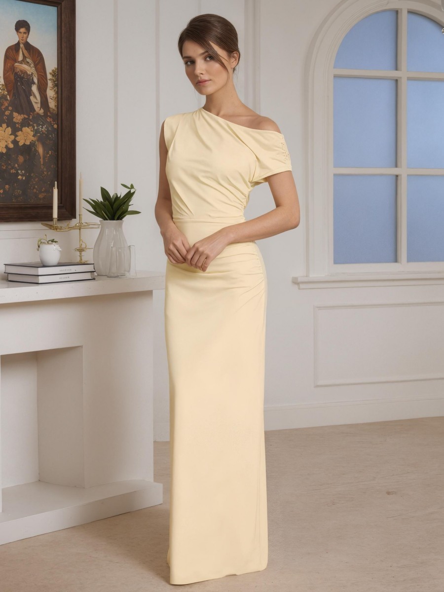 Sheath One-Shoulder Chiffon Floor-Length Ruched Bodice Formal Evening Gown