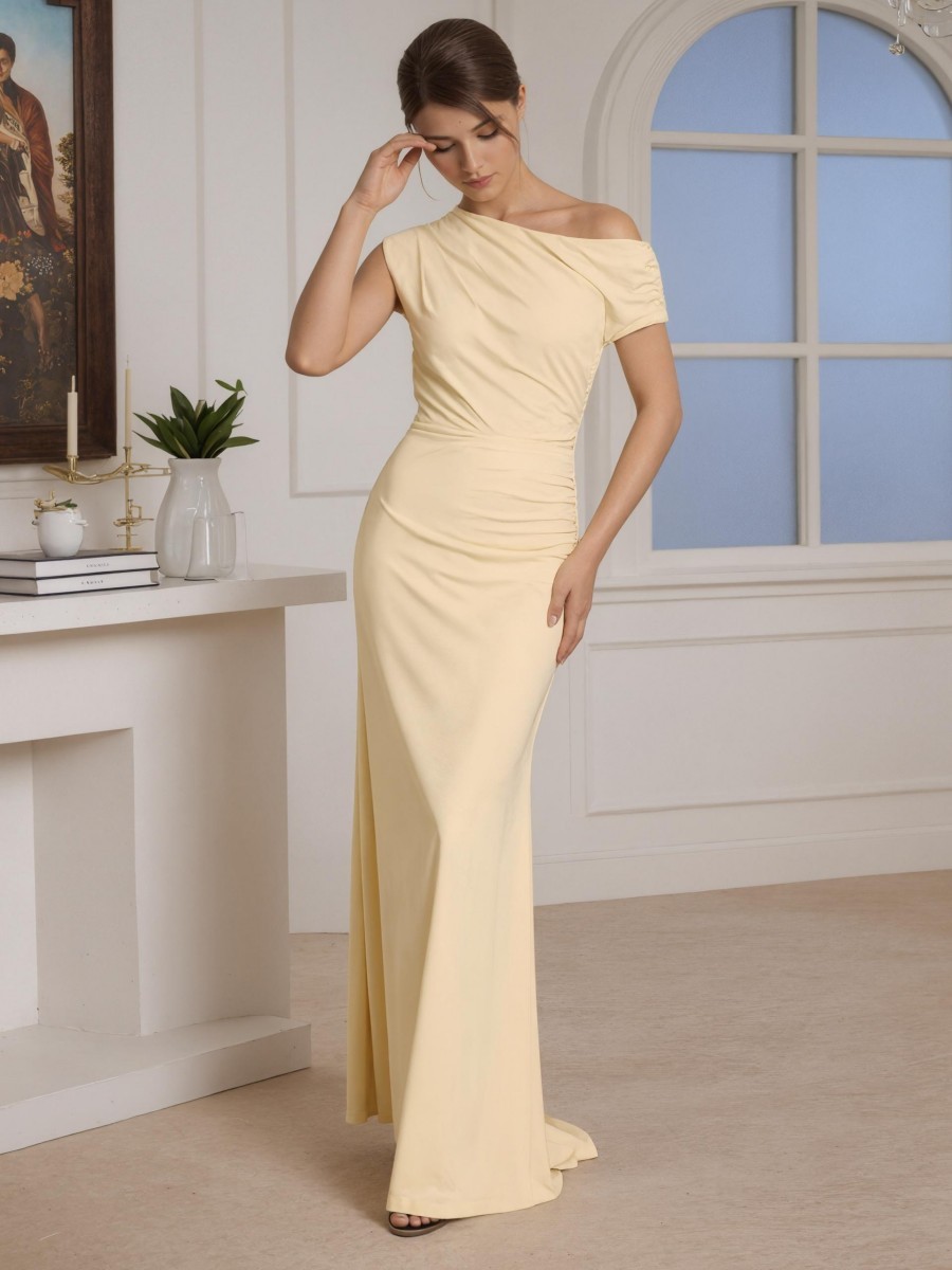 Sheath One-Shoulder Chiffon Floor-Length Ruched Bodice Formal Evening Gown