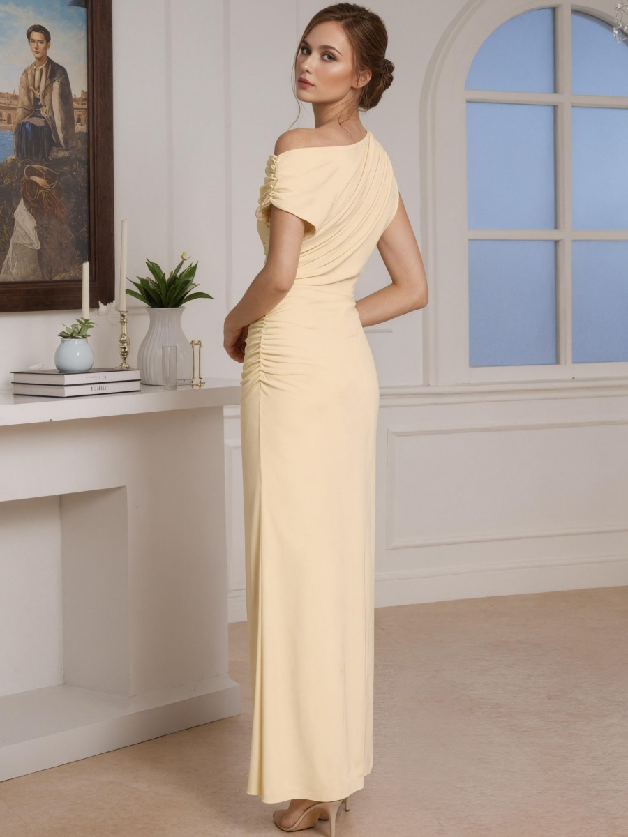 Sheath One-Shoulder Chiffon Floor-Length Ruched Bodice Formal Evening Gown