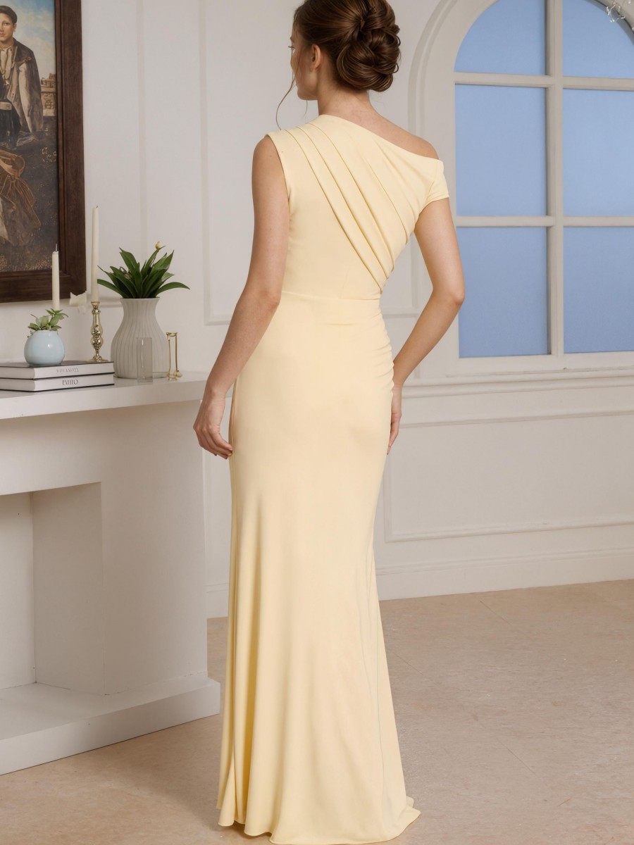 Sheath One-Shoulder Chiffon Floor-Length Ruched Bodice Formal Evening Gown