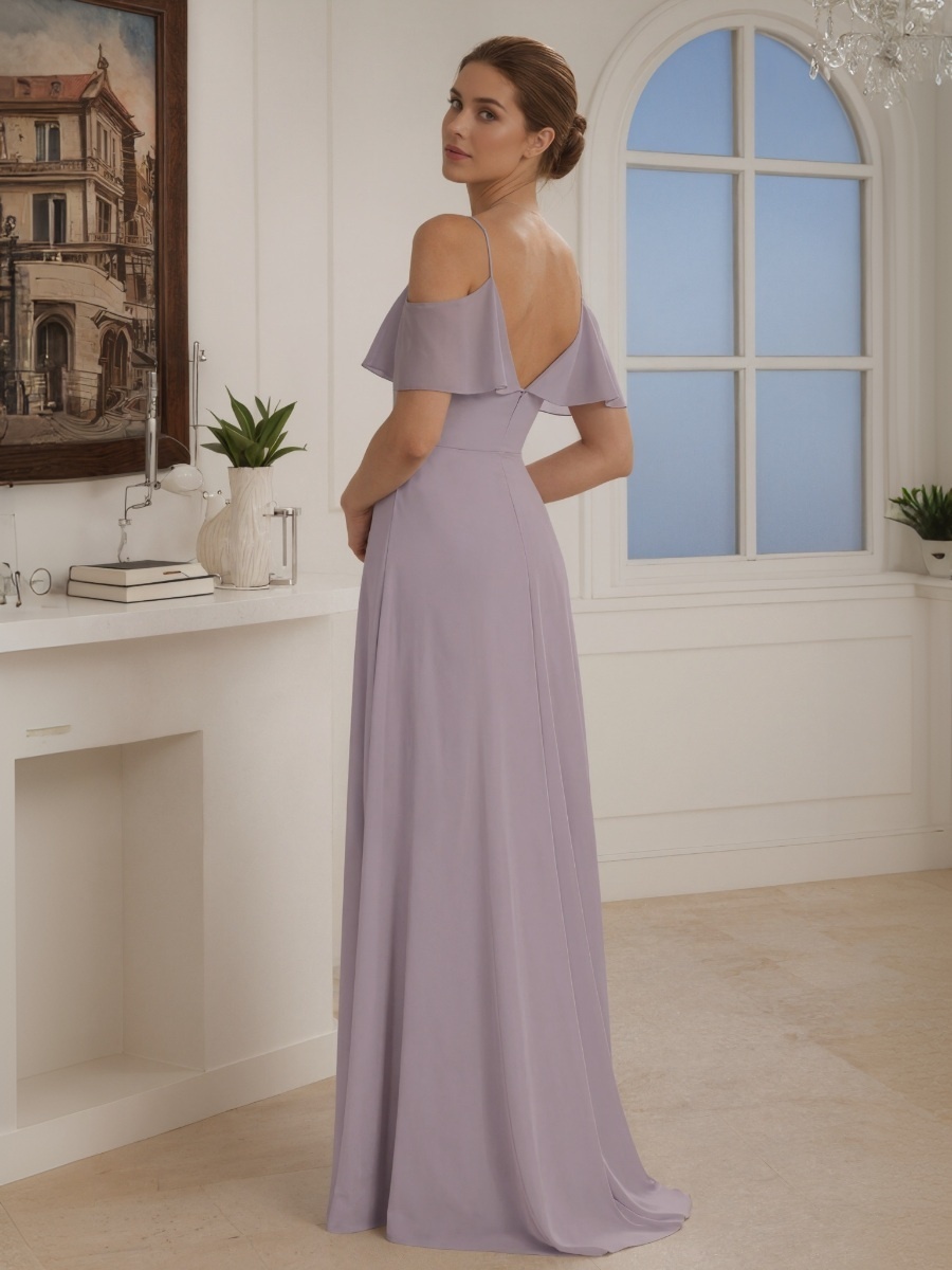 A-Line Off-the-Shoulder Chiffon Floor-Length Ruffle Formal Evening Gown