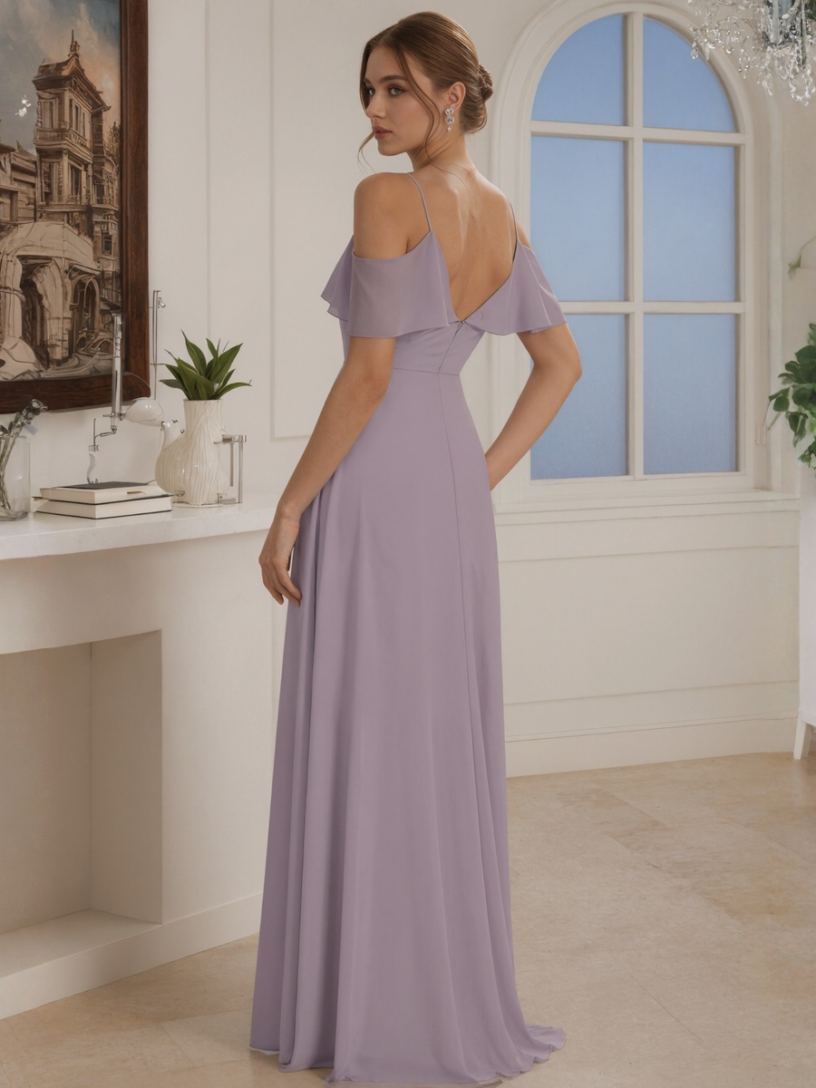 A-Line Off-the-Shoulder Chiffon Floor-Length Ruffle Formal Evening Gown