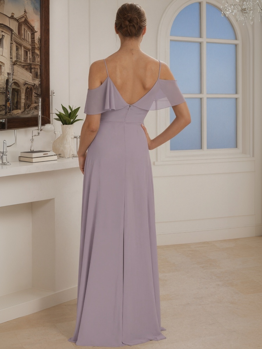 A-Line Off-the-Shoulder Chiffon Floor-Length Ruffle Formal Evening Gown