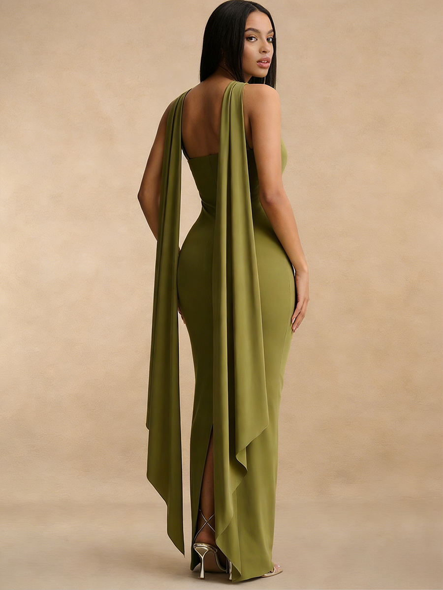 Sheath Strapless Satin Floor-Length Halter Neck Wedding Guest Dress