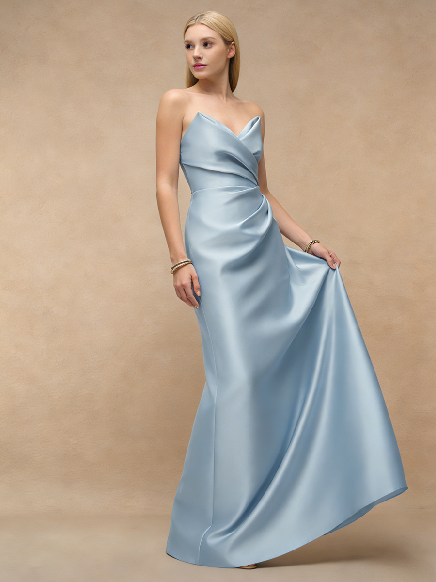 Sheath Strapless Satin Floor-Length Twist Front Wedding Guest Dress