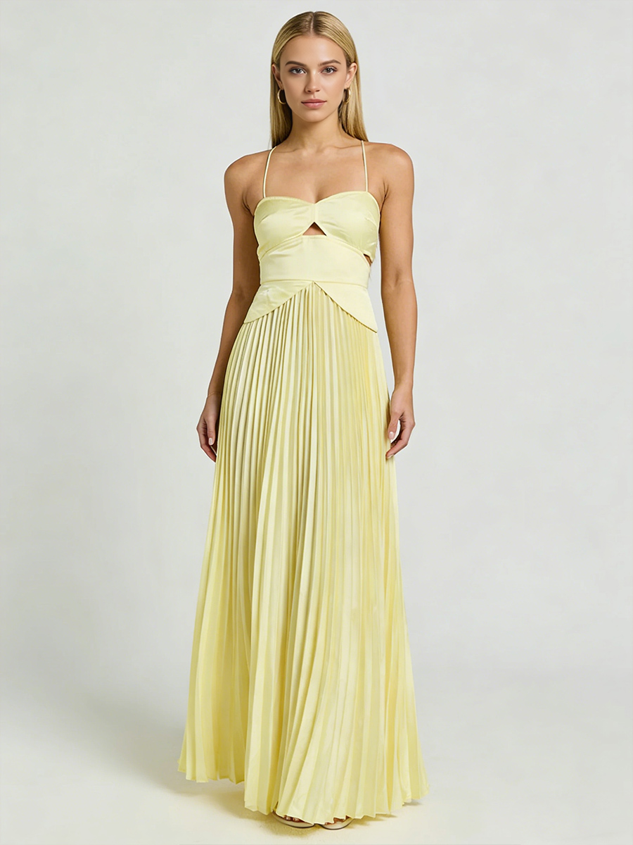 A-Line Spaghetti Strap Chiffon Floor-Length Pleated Wedding Guest Dress