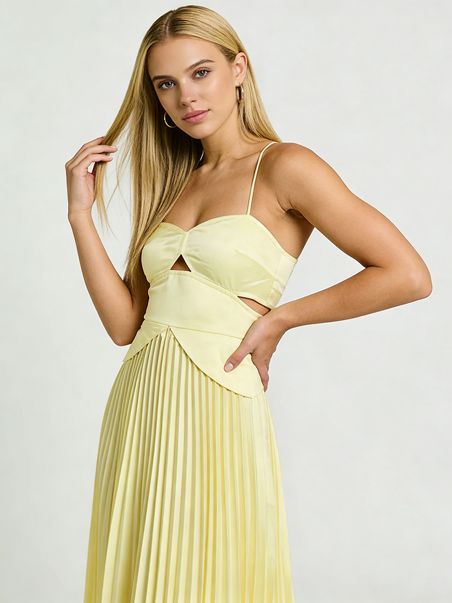 A-Line Spaghetti Strap Chiffon Floor-Length Pleated Wedding Guest Dress