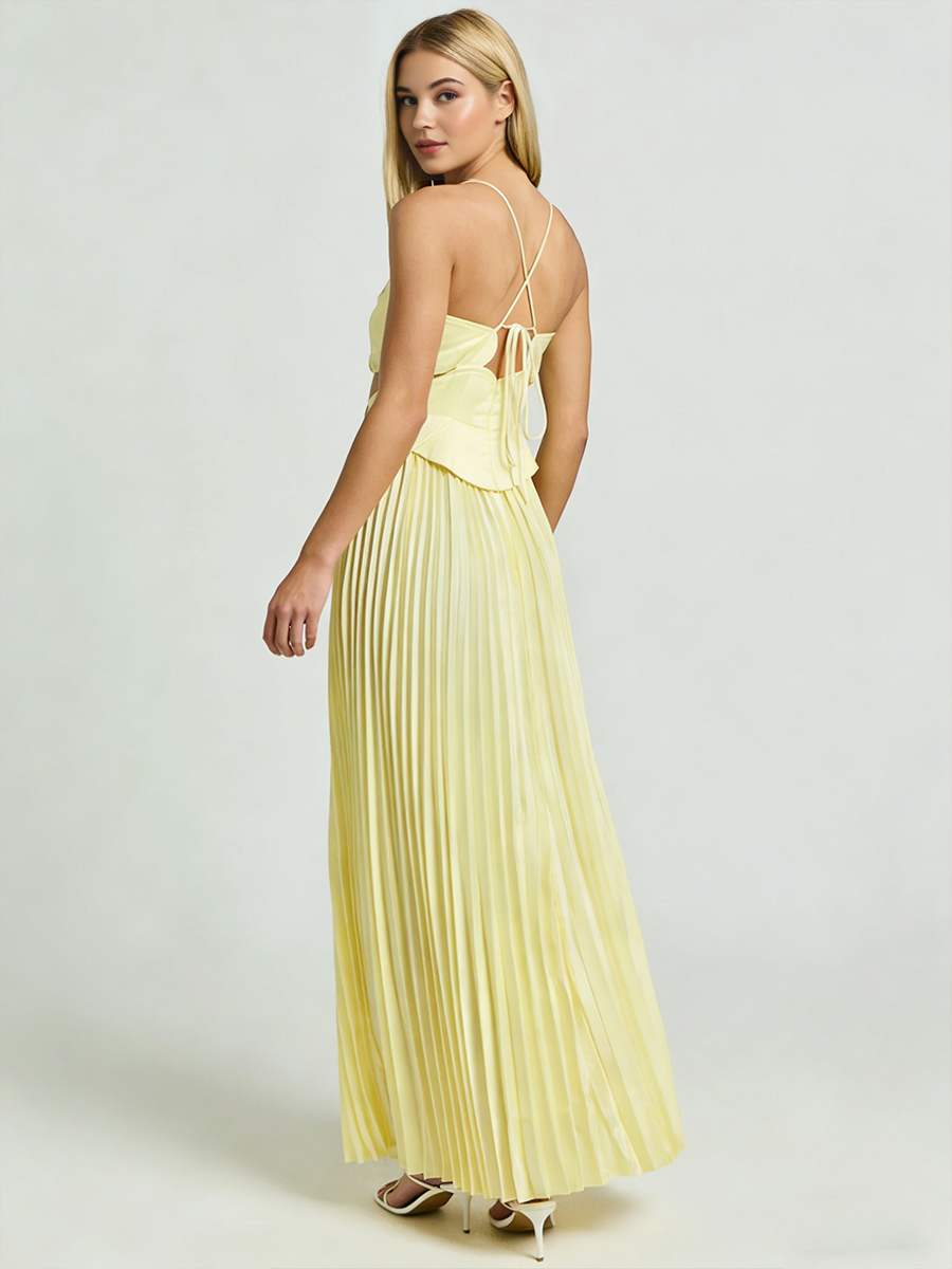 A-Line Spaghetti Strap Chiffon Floor-Length Pleated Wedding Guest Dress