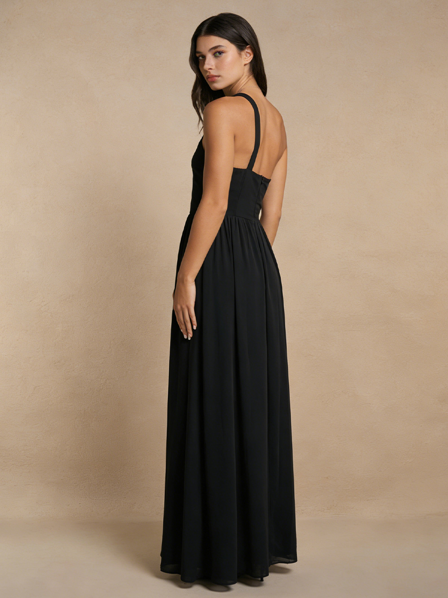 Sheath One-Shoulder Chiffon Floor-Length High Slit Formal Evening Gown