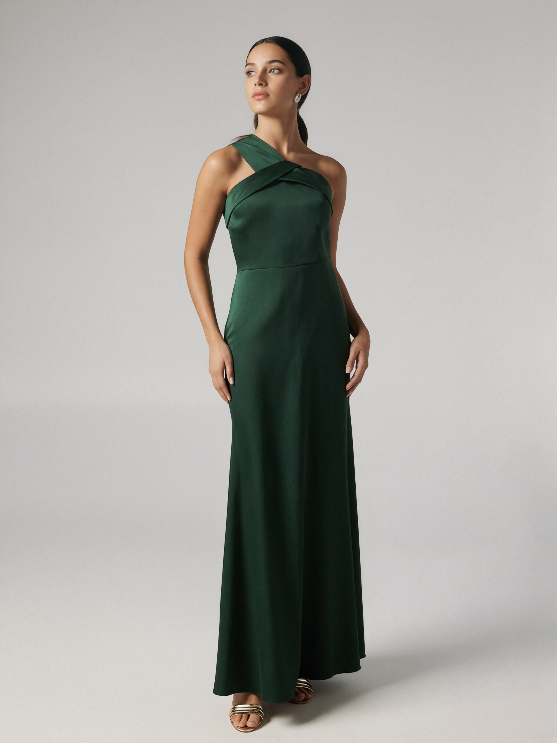Sheath One-Shoulder Satin Floor-Length Twist Front Formal Evening Gown