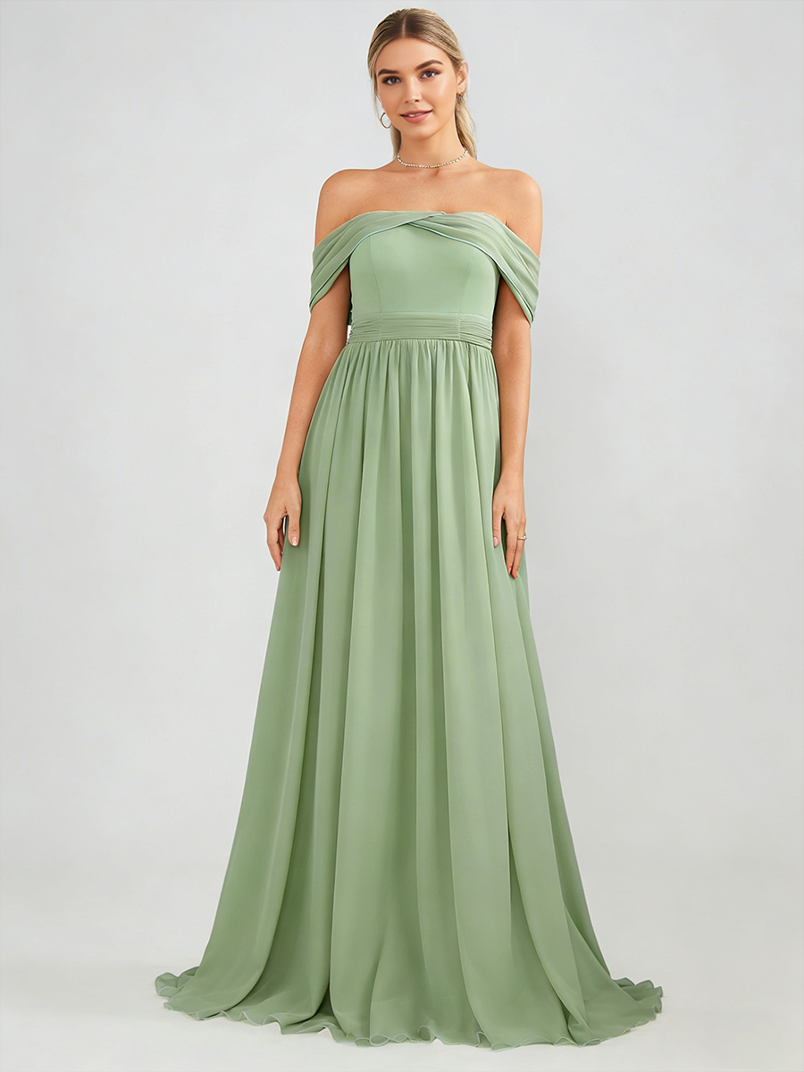 A-Line Off-the-Shoulder Chiffon Floor-Length Bridesmaid Dress