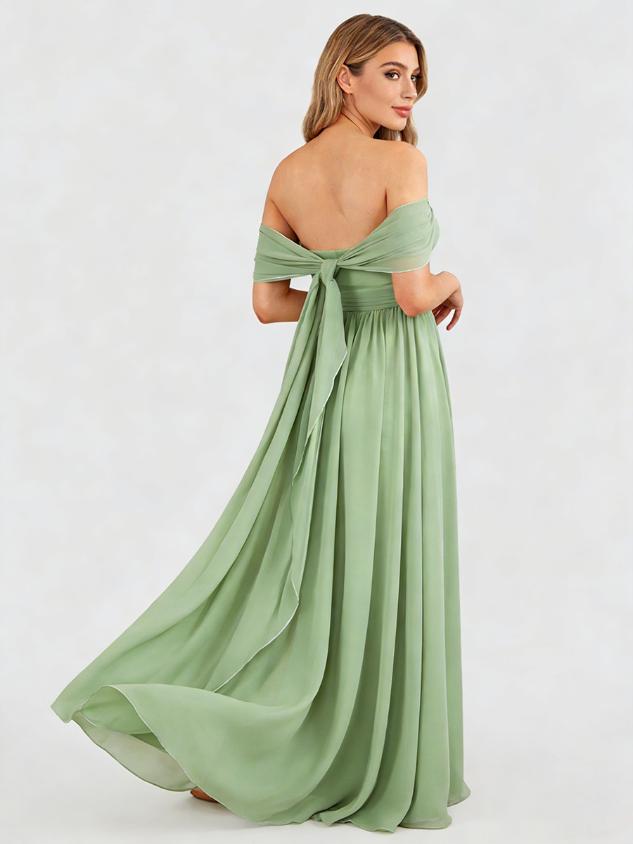 A-Line Off-the-Shoulder Chiffon Floor-Length Bridesmaid Dress