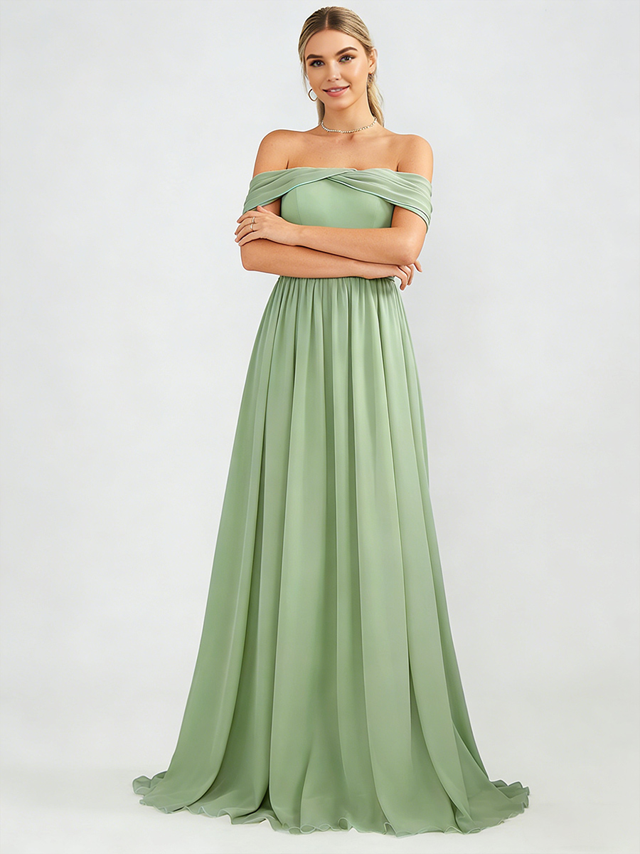 A-Line Off-the-Shoulder Chiffon Floor-Length Bridesmaid Dress