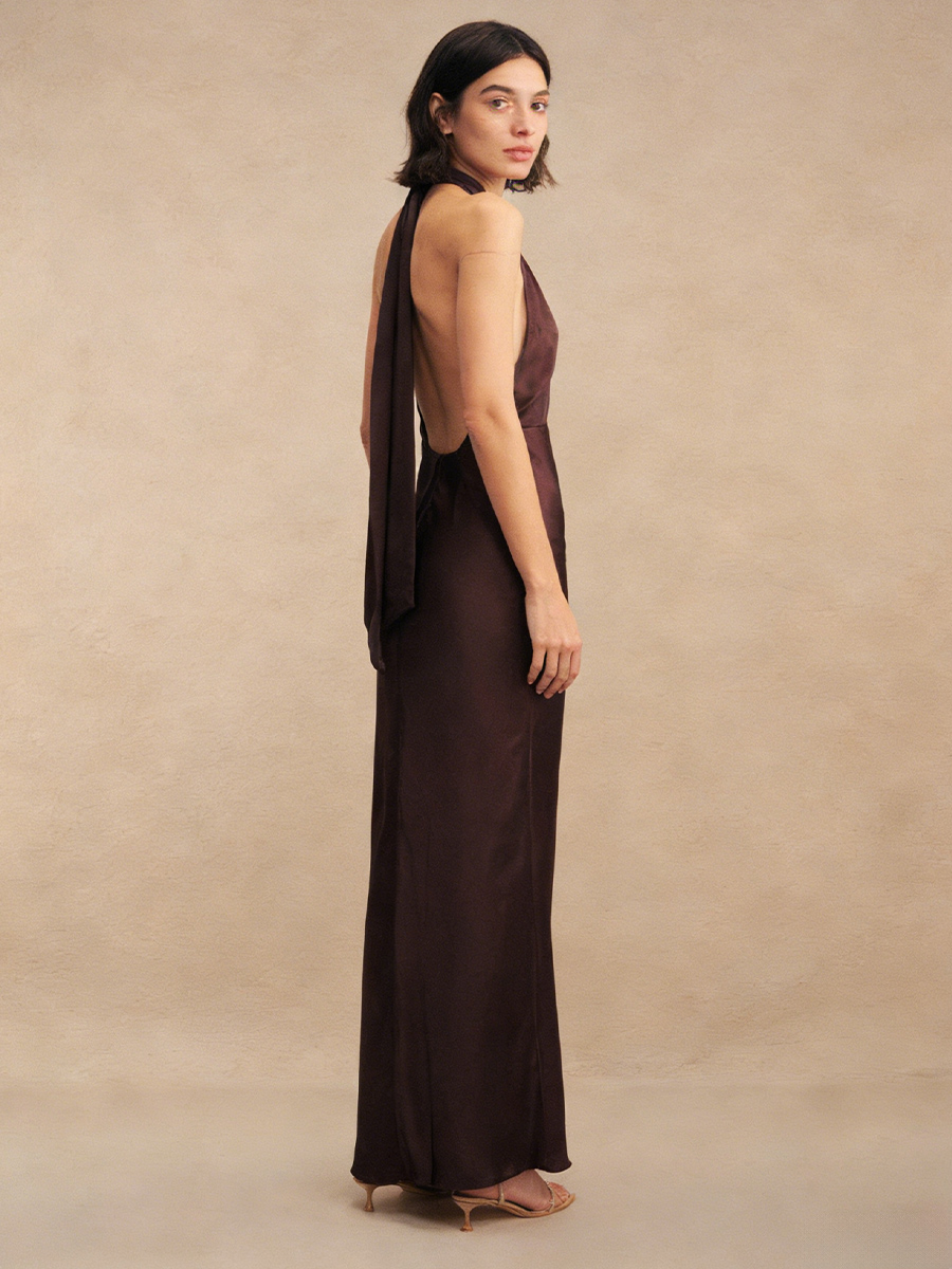 Sexy Halter Neck Deep V Ruched Satin Mermaid Prom Gown