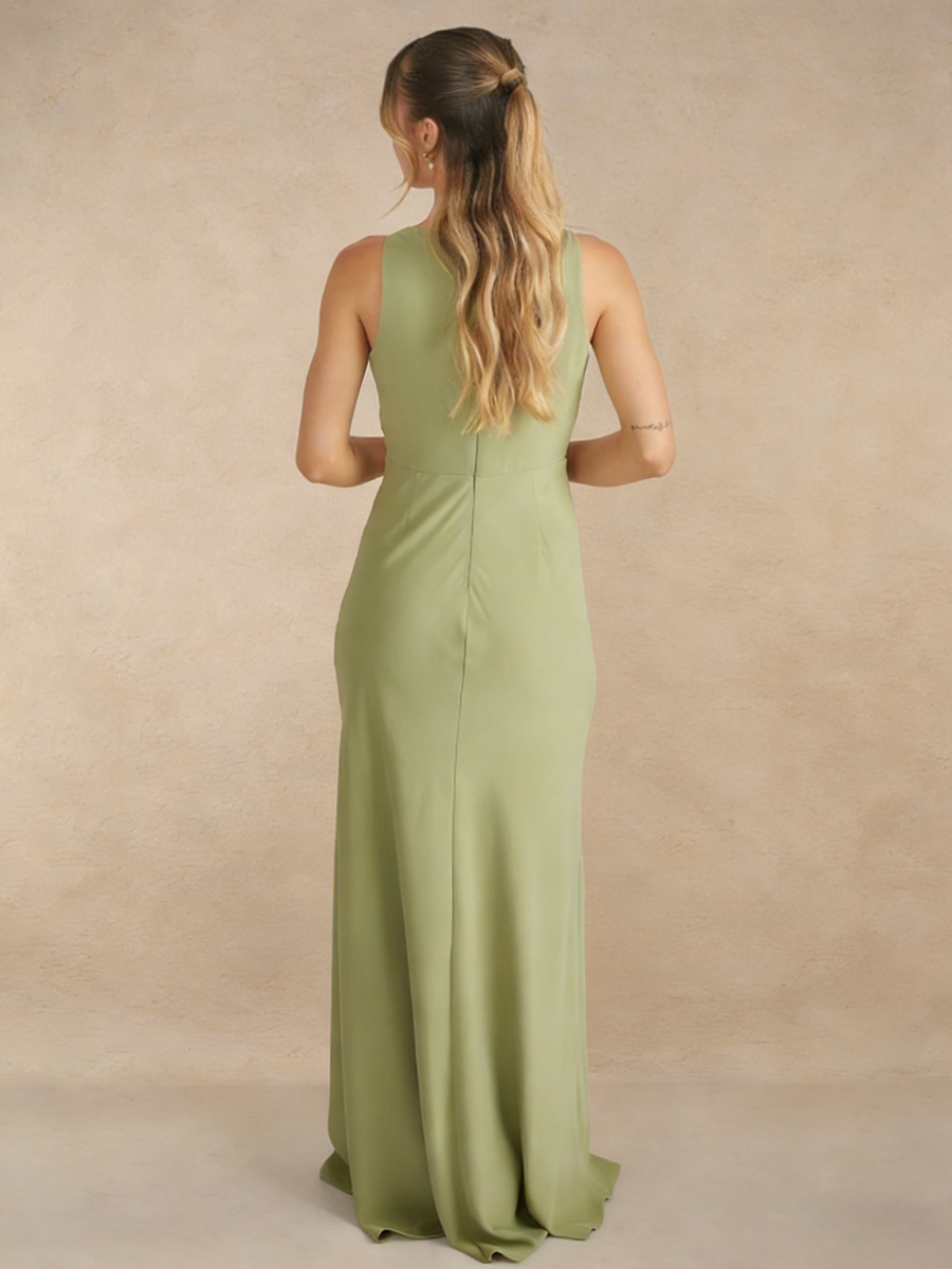 Cowl Neck Satin Sheath Floor-Length Bridesmaid Dress
