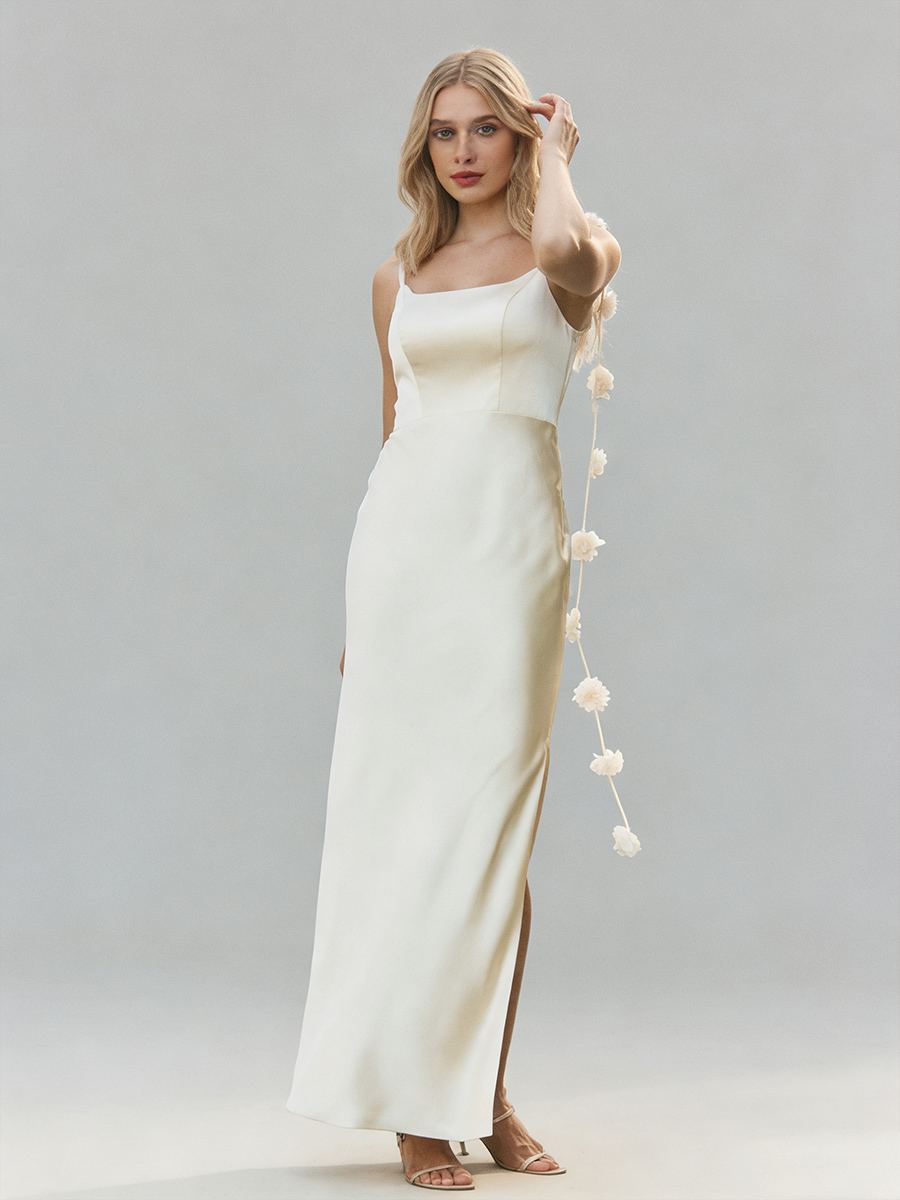 Square Neck Satin Sheath Floor-Length Bridesmaid Dress