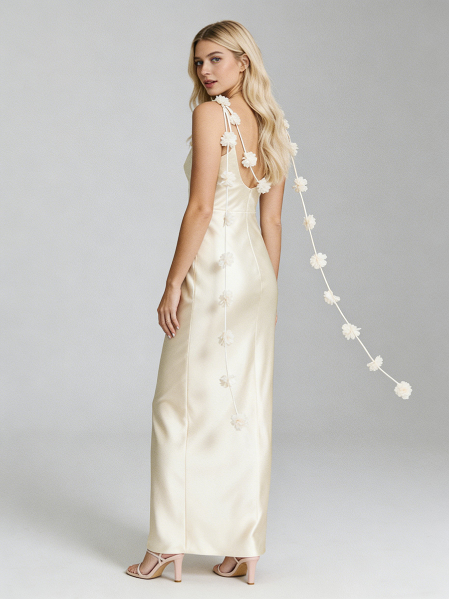 Square Neck Satin Sheath Floor-Length Bridesmaid Dress