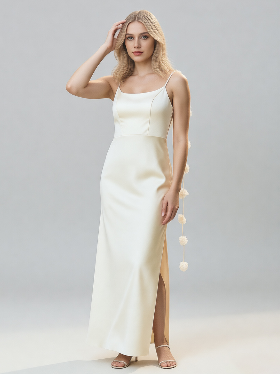 Square Neck Satin Sheath Floor-Length Bridesmaid Dress