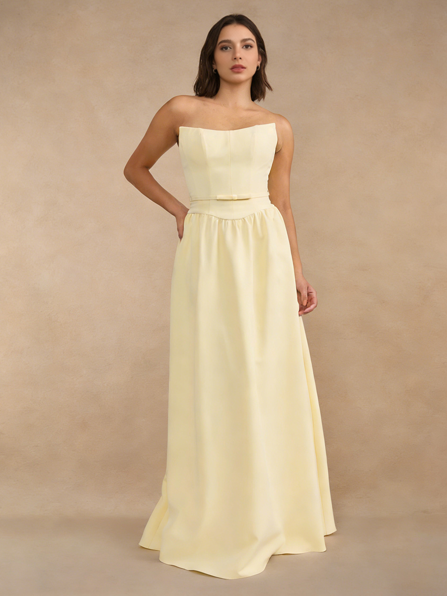 Strapless Satin A-Line Floor-Length Bridesmaid Dress
