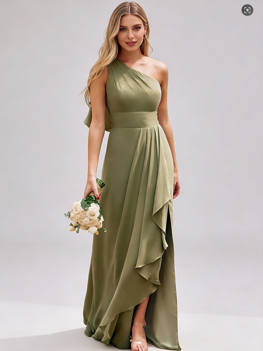 One-Shoulder Chiffon Sheath Floor-Length Bridesmaid Dress
