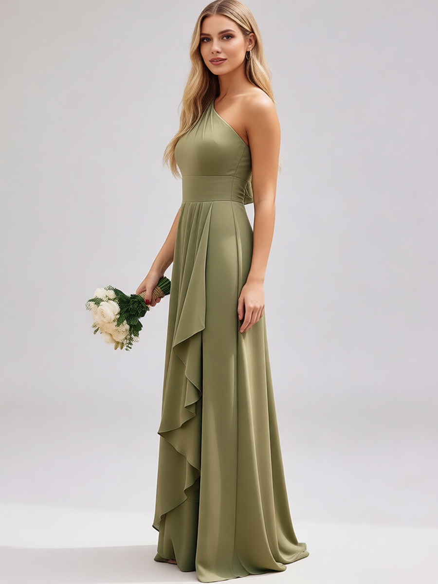 One-Shoulder Chiffon Sheath Floor-Length Bridesmaid Dress