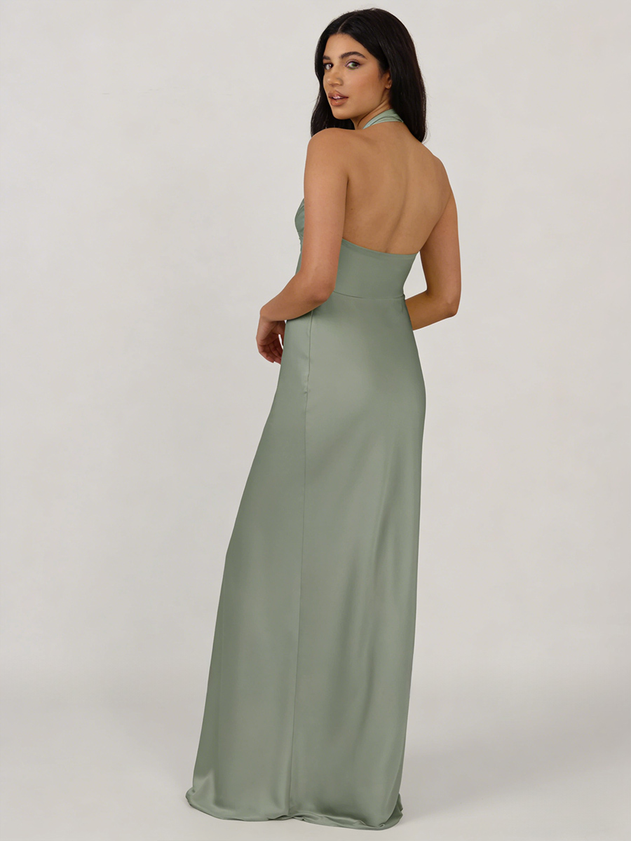 Halter Neck Cutout Satin Mermaid Floor-Length Bridesmaid Dress