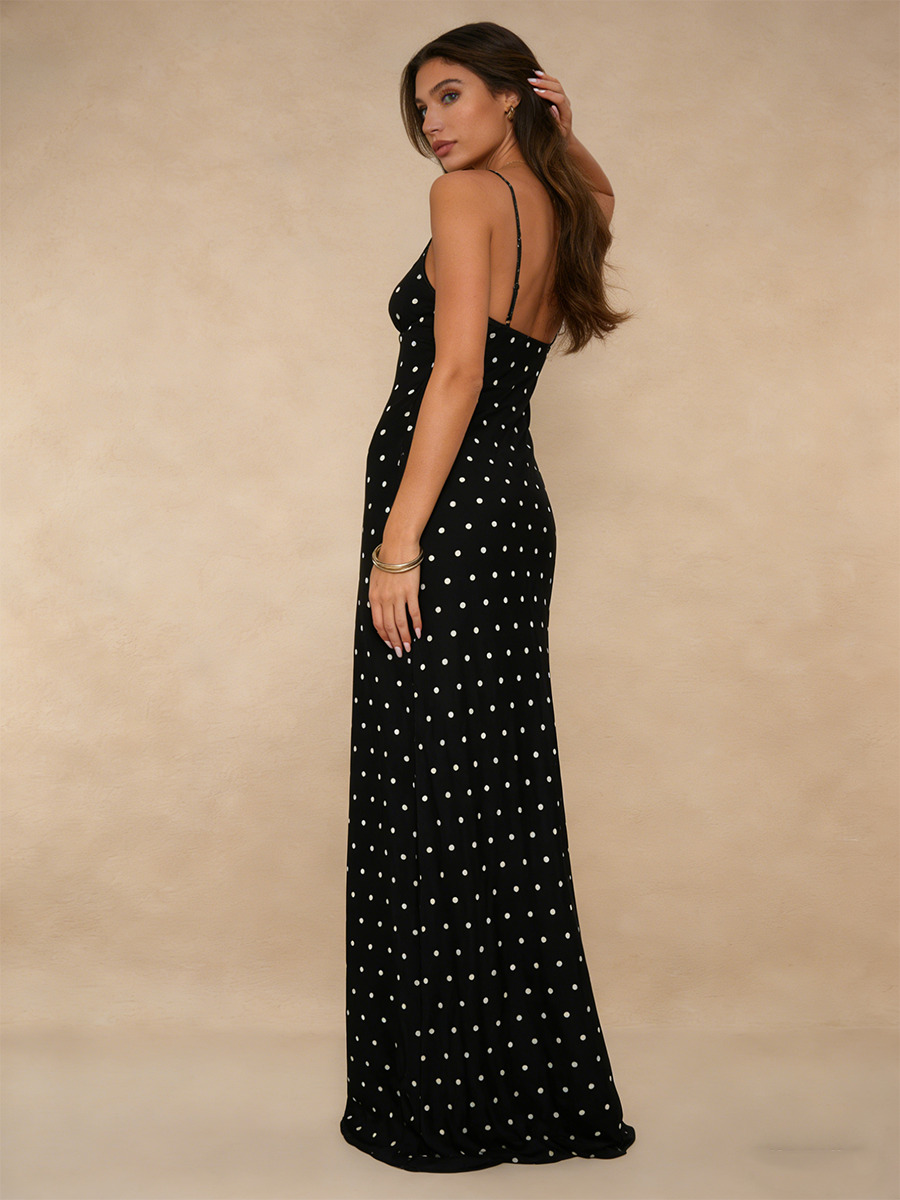 Sheath Sweetheart Neck Polka Dot Satin Floor-Length Dress with Spaghetti Straps for Prom & Gala Events