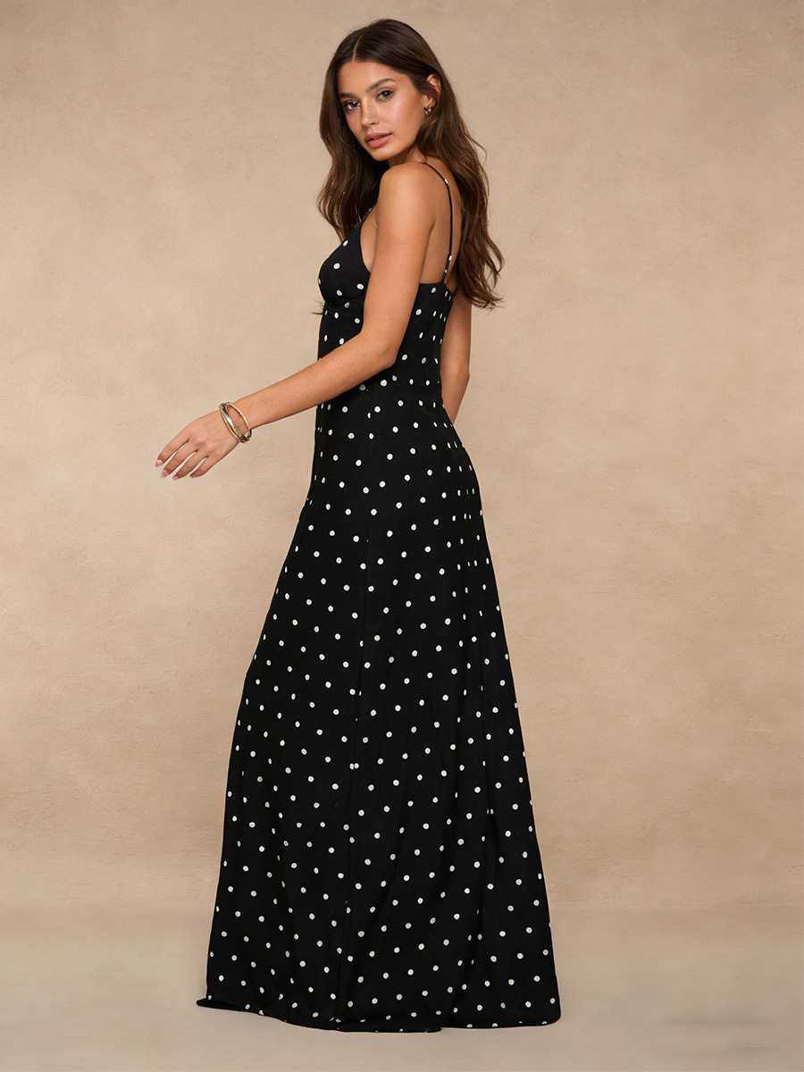 Sheath Sweetheart Neck Polka Dot Satin Floor-Length Dress with Spaghetti Straps for Prom & Gala Events