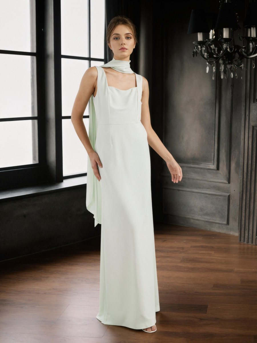 Mermaid Halter Chiffon Floor-Length Drape Accent Bridesmaid Dress