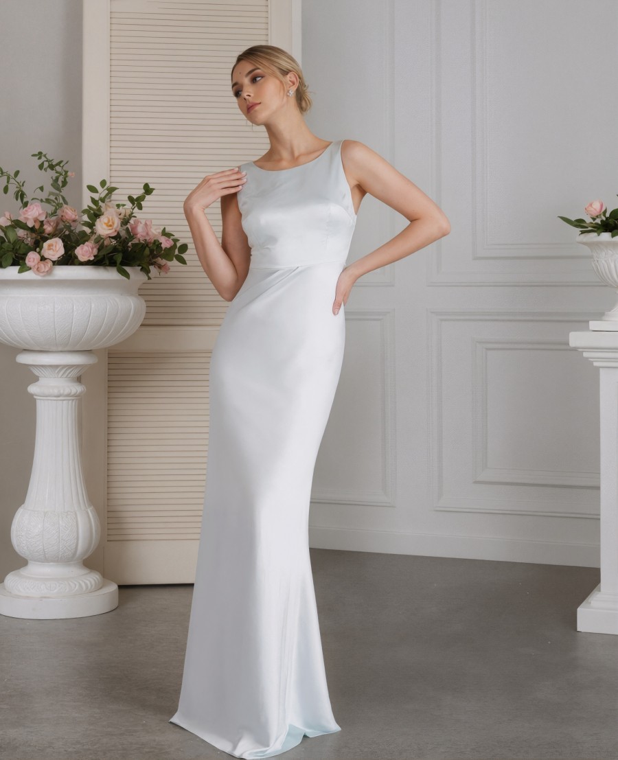 Mermaid Crew Neck Satin Floor-Length Bridesmaid Dress
