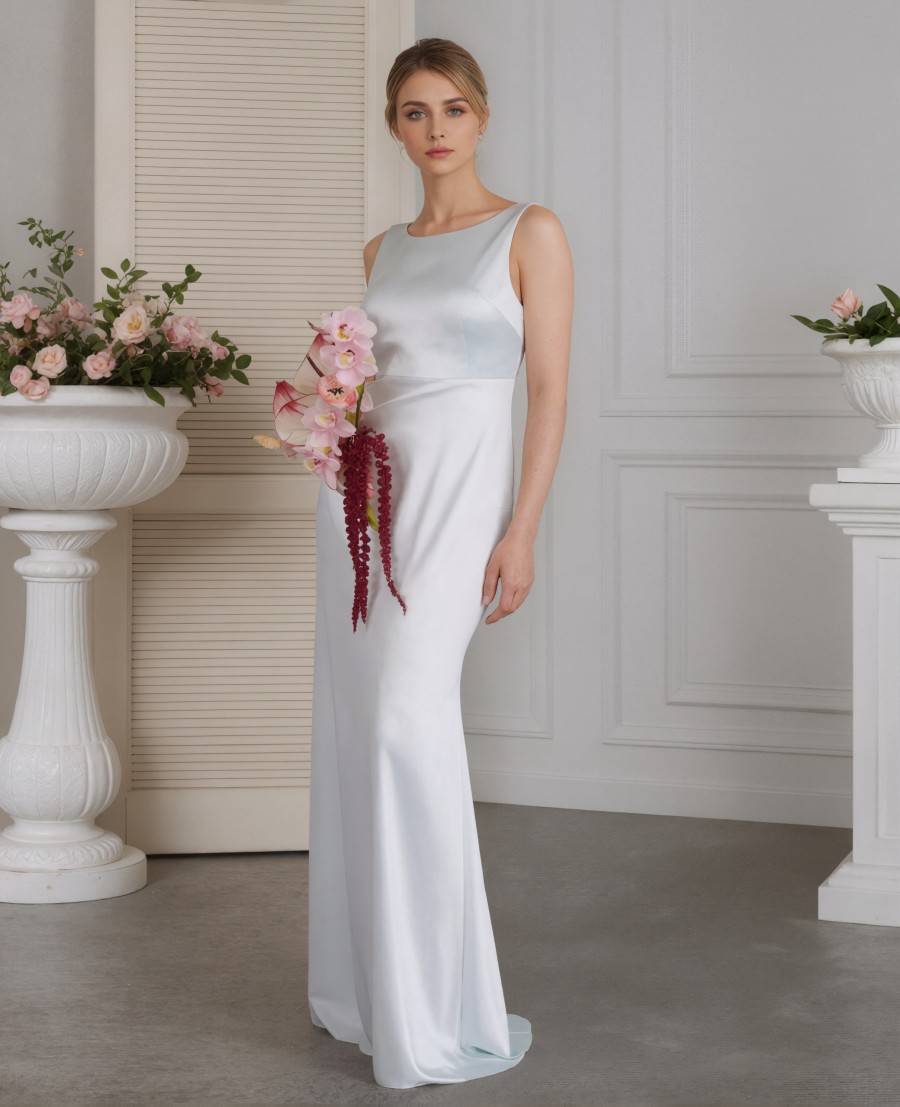 Mermaid Crew Neck Satin Floor-Length Bridesmaid Dress