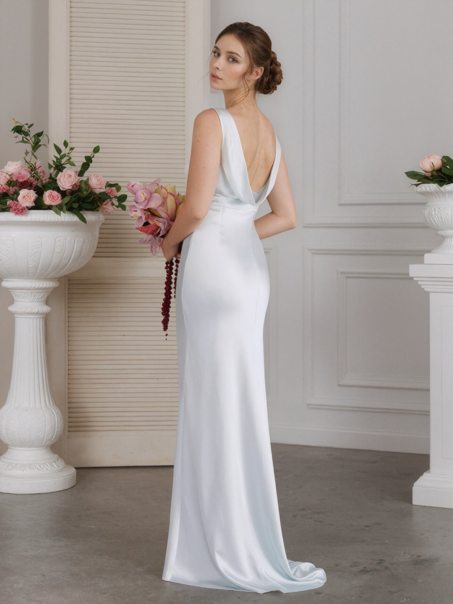 Mermaid Crew Neck Satin Floor-Length Bridesmaid Dress