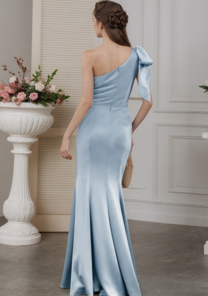 Sheath Off-the-Shoulder Satin Floor-Length High Slit Formal Mother of the Bride Dress