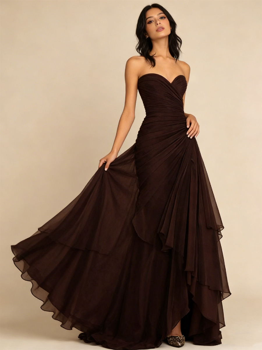 Trumpet Sweetheart Neck Chiffon Floor-Length Dress with Draped Side for Bridesmaid