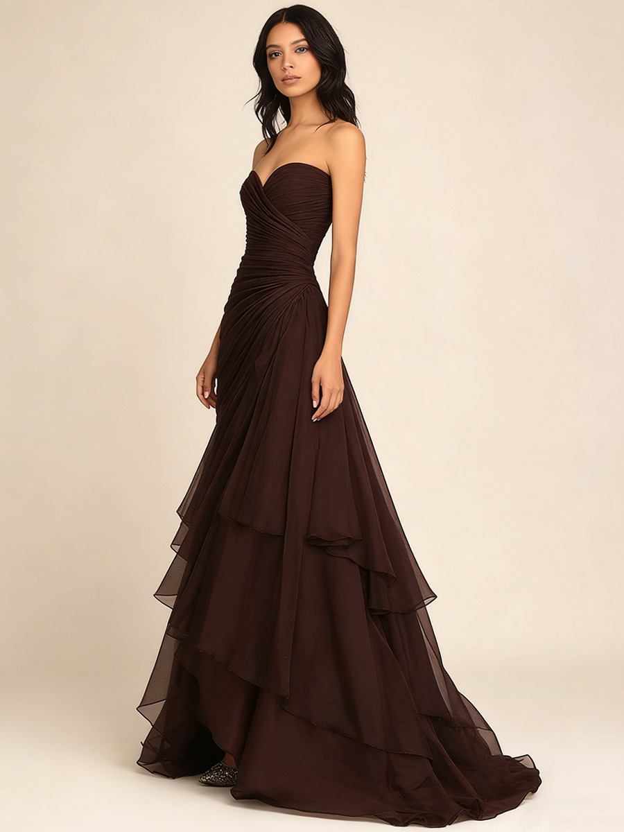 Trumpet Sweetheart Neck Chiffon Floor-Length Dress with Draped Side for Bridesmaid