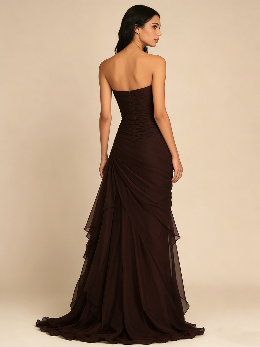 Trumpet Sweetheart Neck Chiffon Floor-Length Dress with Draped Side for Bridesmaid