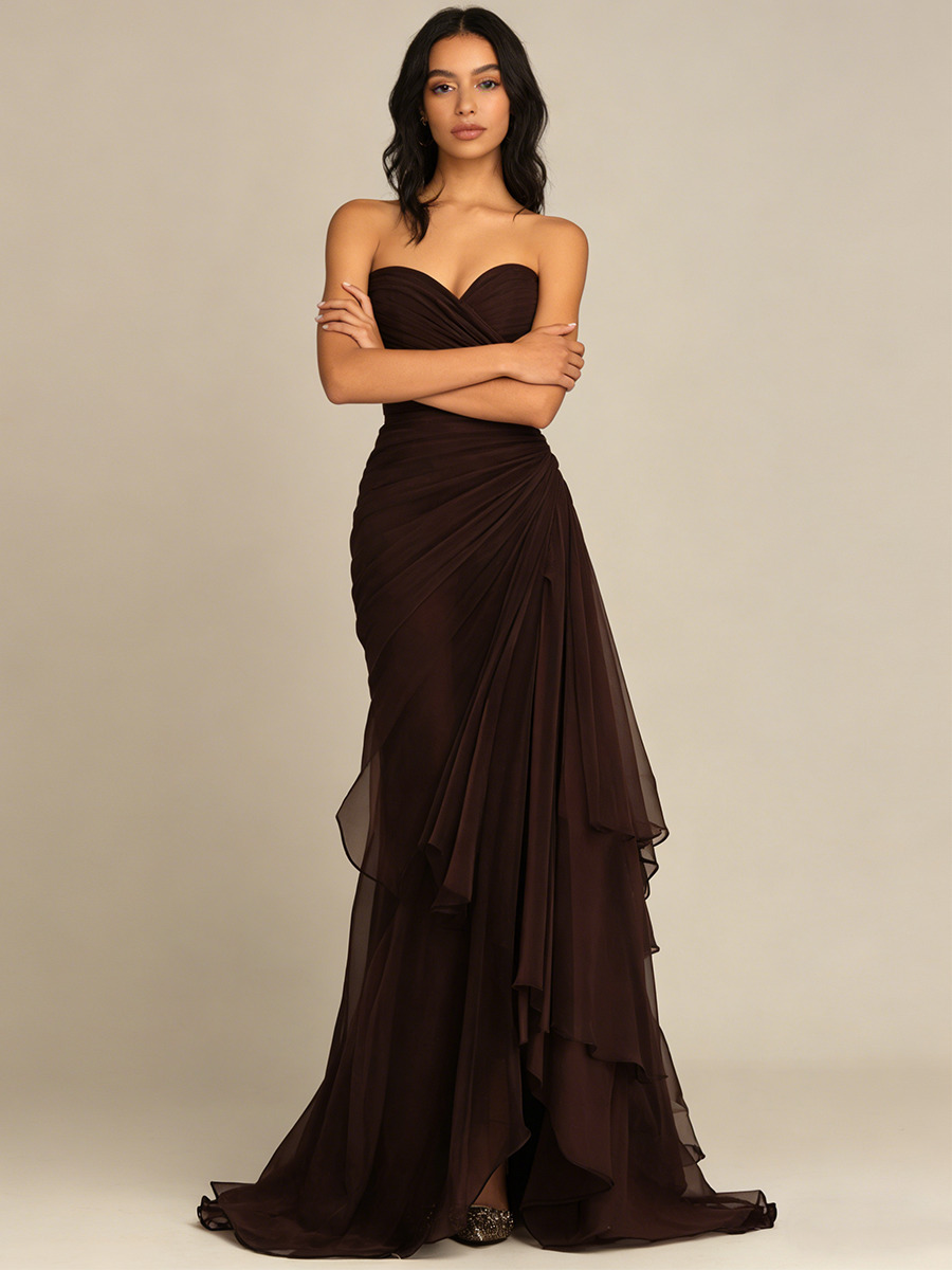 Trumpet Sweetheart Neck Chiffon Floor-Length Dress with Draped Side for Bridesmaid