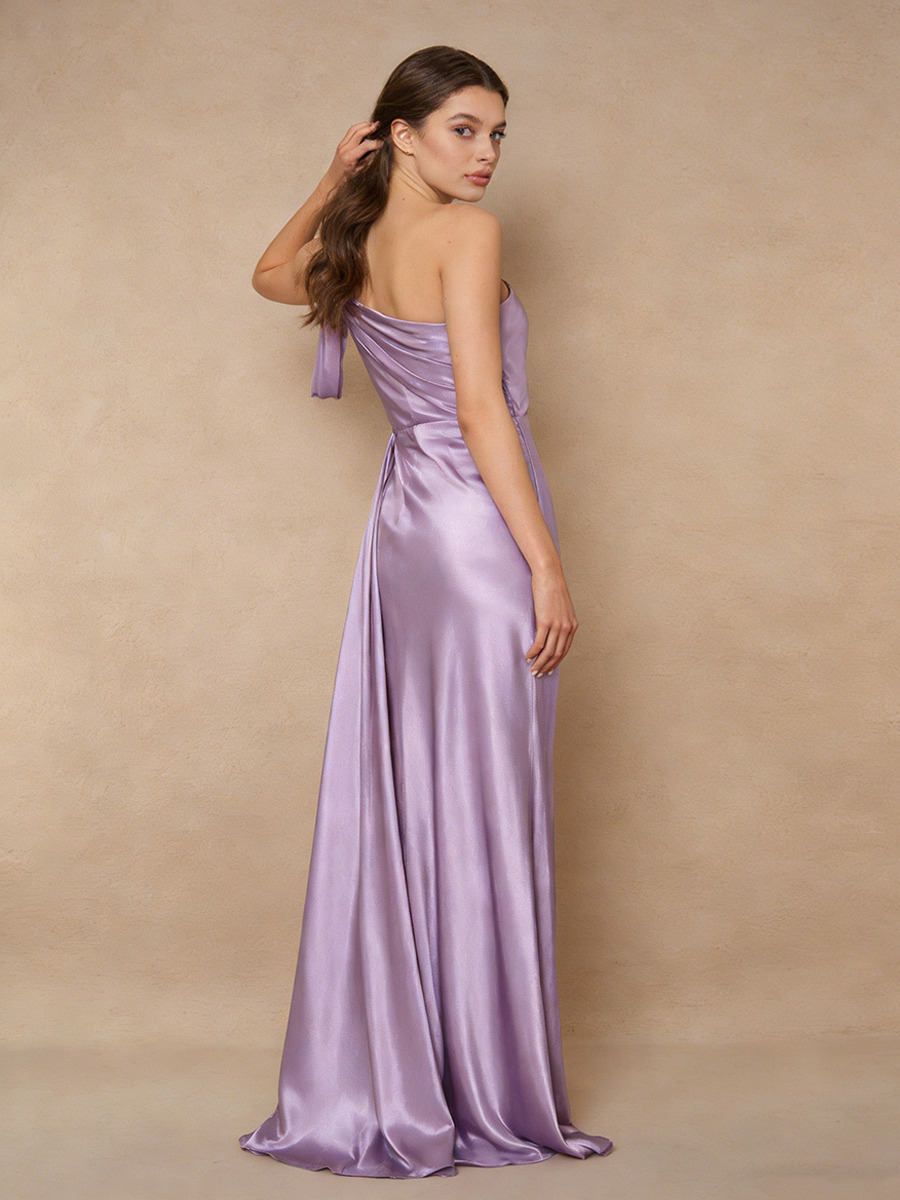 Mermaid One-Shoulder Satin Floor-Length Dress with Twist Detail for Bridesmaid