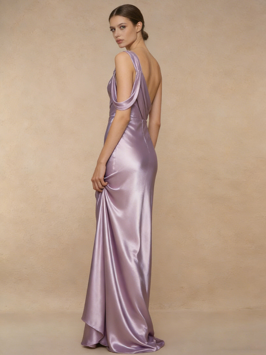 Mermaid One-Shoulder Satin Floor-Length Dress with Twist Detail for Bridesmaid