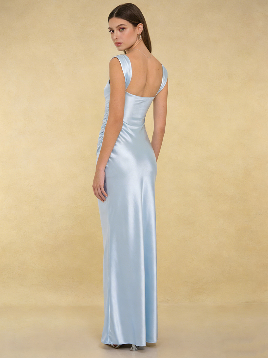 Mermaid Sweetheart Neck Satin Floor-Length Dress with Ruched Bodice & Lace Trim for Bridesmaid